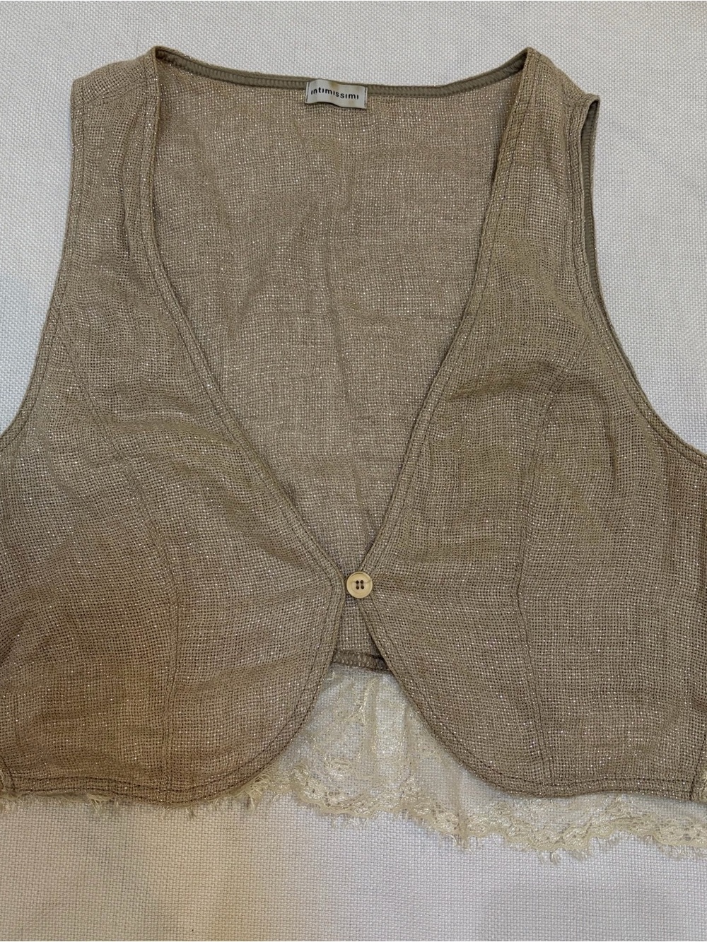 Intimissimi  Linen Lace Button Front Cropped Vest S/M Metallic Italy Whimsy